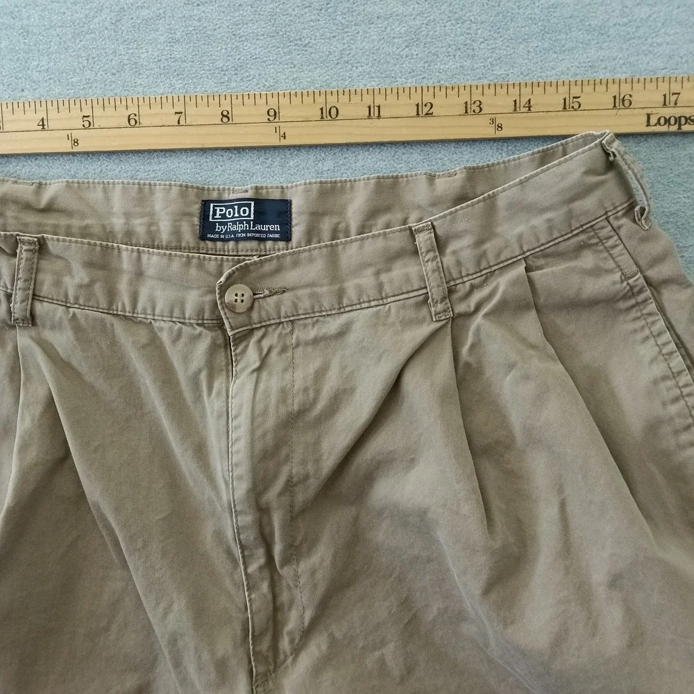 Polo Ralph Lauren Mens Pleated Chino Shorts Khaki Tan Cotton USA Made Size 35